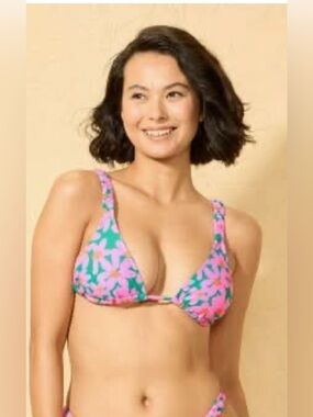 🌸 Wild Fable Floral Bikini Top XL Pink Green Triangle Swim 🌸